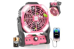 DOWILLDO Camping Fan with LED Lantern, Rechargeable Outdoor Battery Operated Fan, Personal Cooling Fan for Bedroom with Cold Air, Portable Table Fan with Dual Motor & Dual Fan Blade