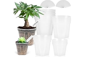 AUGXIXI 20Pack 4/5/6/7 inch Clear Nursery Pots with 20 Drip Trays 50Pcs Plant Labels, Plastic Reinforced Gardening Pots with Drainage Holes, Assorted Nursery Pots for Plants Succulent Vegetable Flowers