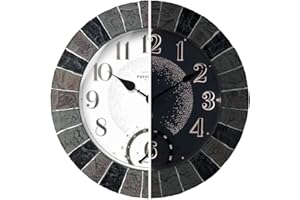 Presentime & Co 14" Illuminated in/Outdoor Clock with Smart Sensor and Night Light, Waterproof, Large Wall Clock with Thermometer, for Garden and Patio -Faux Slate.