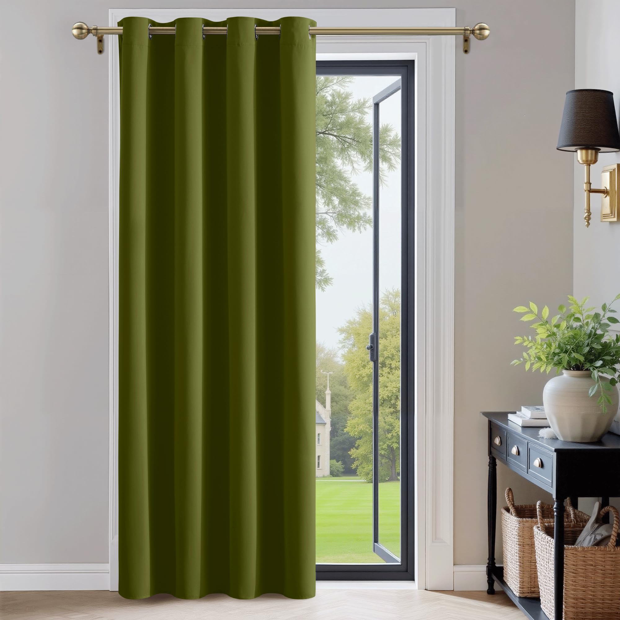 PONY DANCE Thermal Blackout Curtain - Polyester Window Curtains and Draperies - Light Insulation & Anti-UV Christmas Decoration, Width 132 x Height 210 cm, 1 Piece, Olive Green