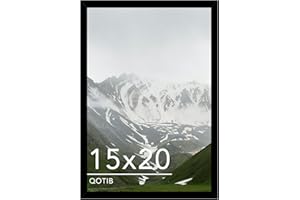 QOTIB 15x20 Picture Frame Black for Wall Mounting, Horizontal and Vertical Formats for Wall Hanging, Wood 15x20 Frame, Black, 1 Pack