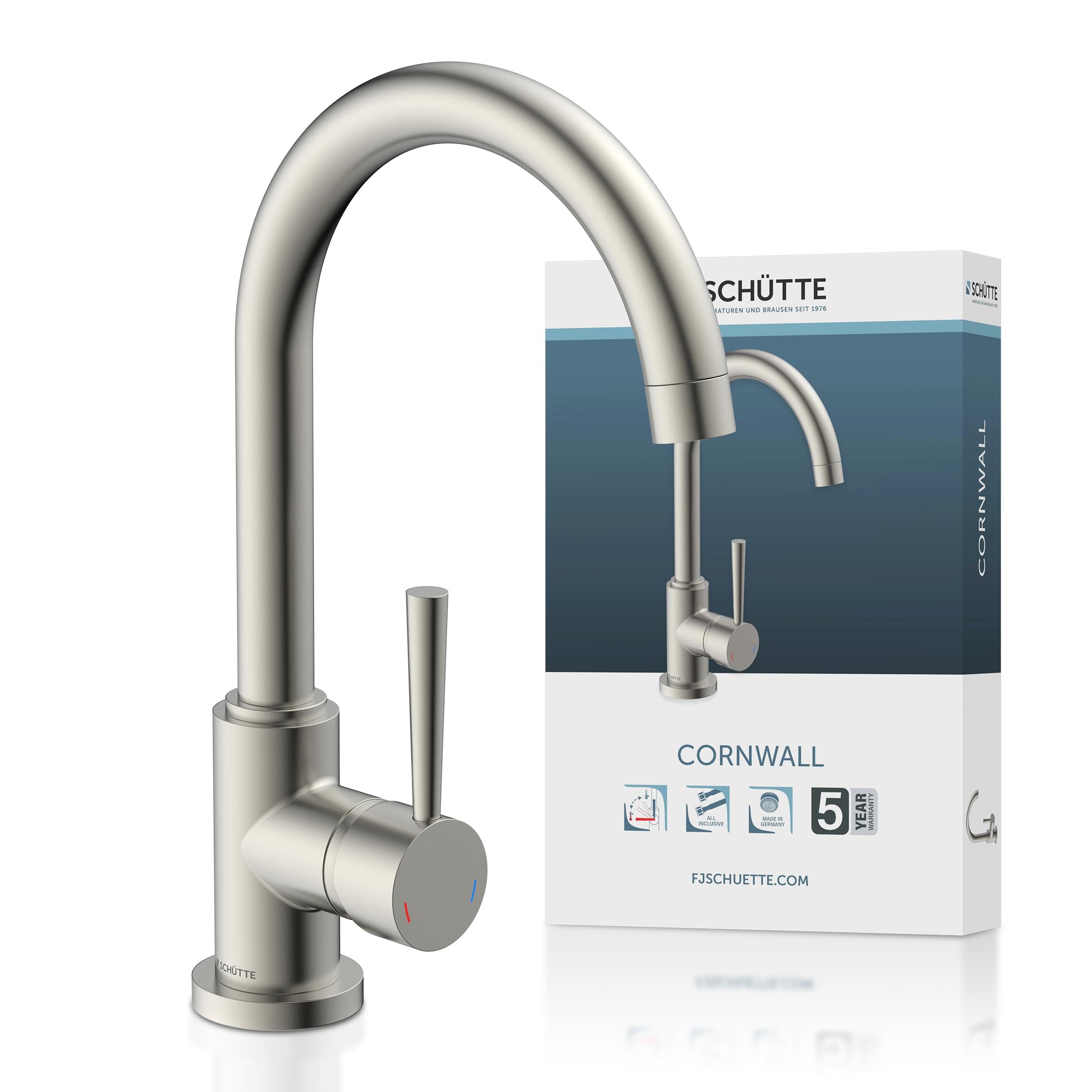 SCHÜTTE Cornwall 79126 Kitchen Tap 360 Degree Swivelling Kitchen Sink Mixer Tap with Single-Lever Mixer Tap Stainless Steel Look