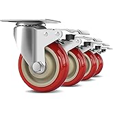 FOCBUGU 4 Inch Heavy Duty Swivel Caster Wheels with Brake, Set of 4 | Industrial Locking Rolling Plate Casters Wheels for Furniture, Cart, Table and Workbench, Easily Load 2200lbs