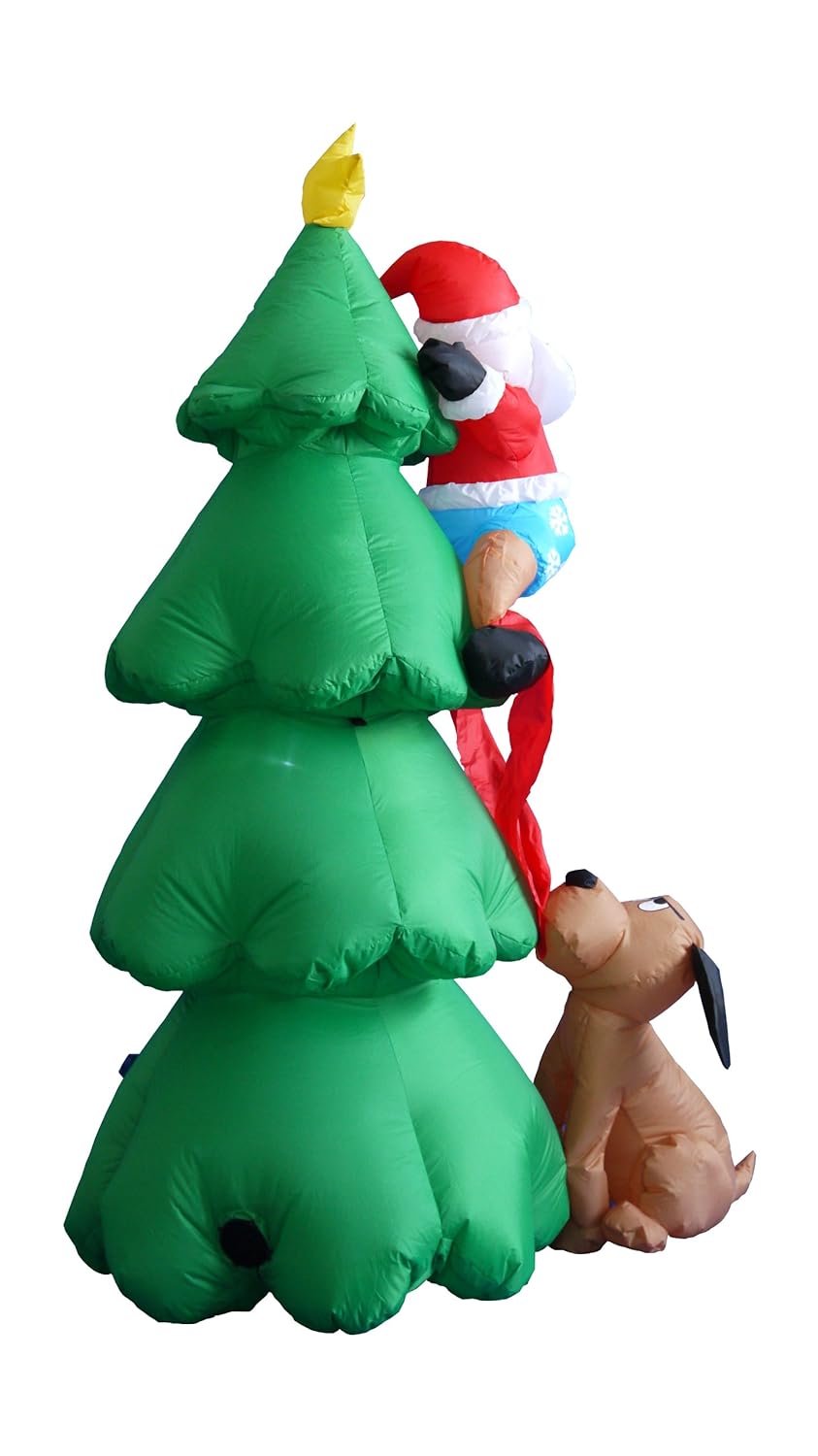 6 Foot Inflatable Christmas Santa Claus Climbing on Christmas Tree Chased by Dog Decoration