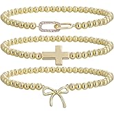 Dainty Gold Beaded Bracelet Gift for Women, Minimalist Stackable Layered Jewelry for Mom Daughter Birthday Christmas