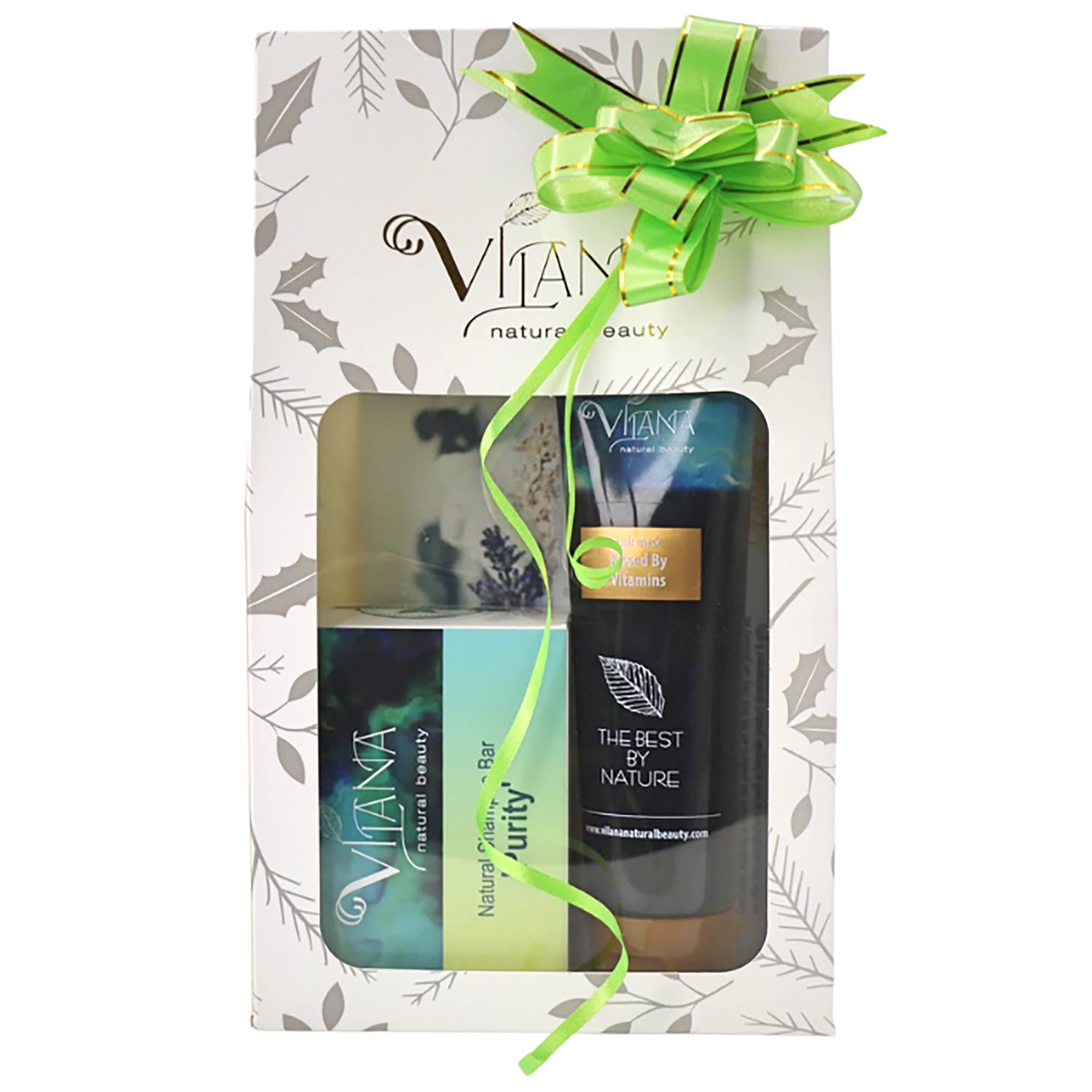 Glossy Hair Care Gift Set by Vilana | Natural Shampoo Bar 'Purity' 70g – Moisturises and Restores Hair Shine | Hair Mask 'Kissed by Vitamins' 100ml – Keeps Hair Moisturised and Oil Levels Balanced
