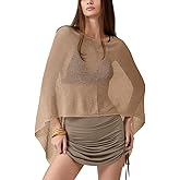 Women Sheer Knit Poncho Y2k See Through Shrug Crochet Mesh Cover Up Lightweight Asymmetrical Beach Shawl Cape Top