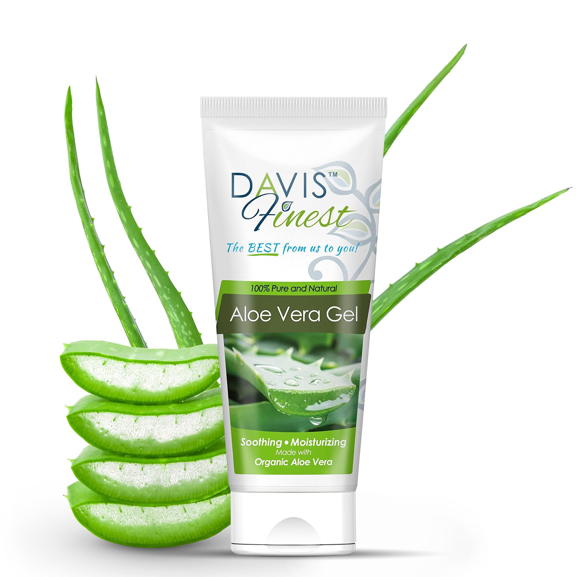 Davis Finest - Pure Aloe Vera Gel - 200ml - Face, Hair & Skin - Use as After Sun, Aftershave Lotion, or Soothing Moisturiser - 100% Natural, Organic & Chemical-Free Cooling Gel - for All Skin Types