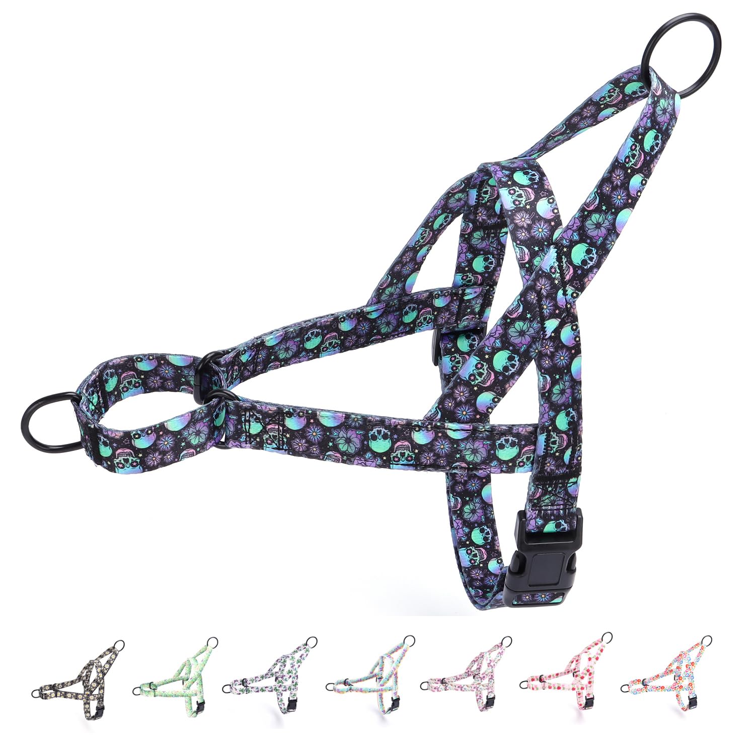 haoyueer No Pull Dog Harness for Small, Medium, and Large Pets - Floral Pattern Nylon Safety Training Harness (Skulls, XS) — image 1