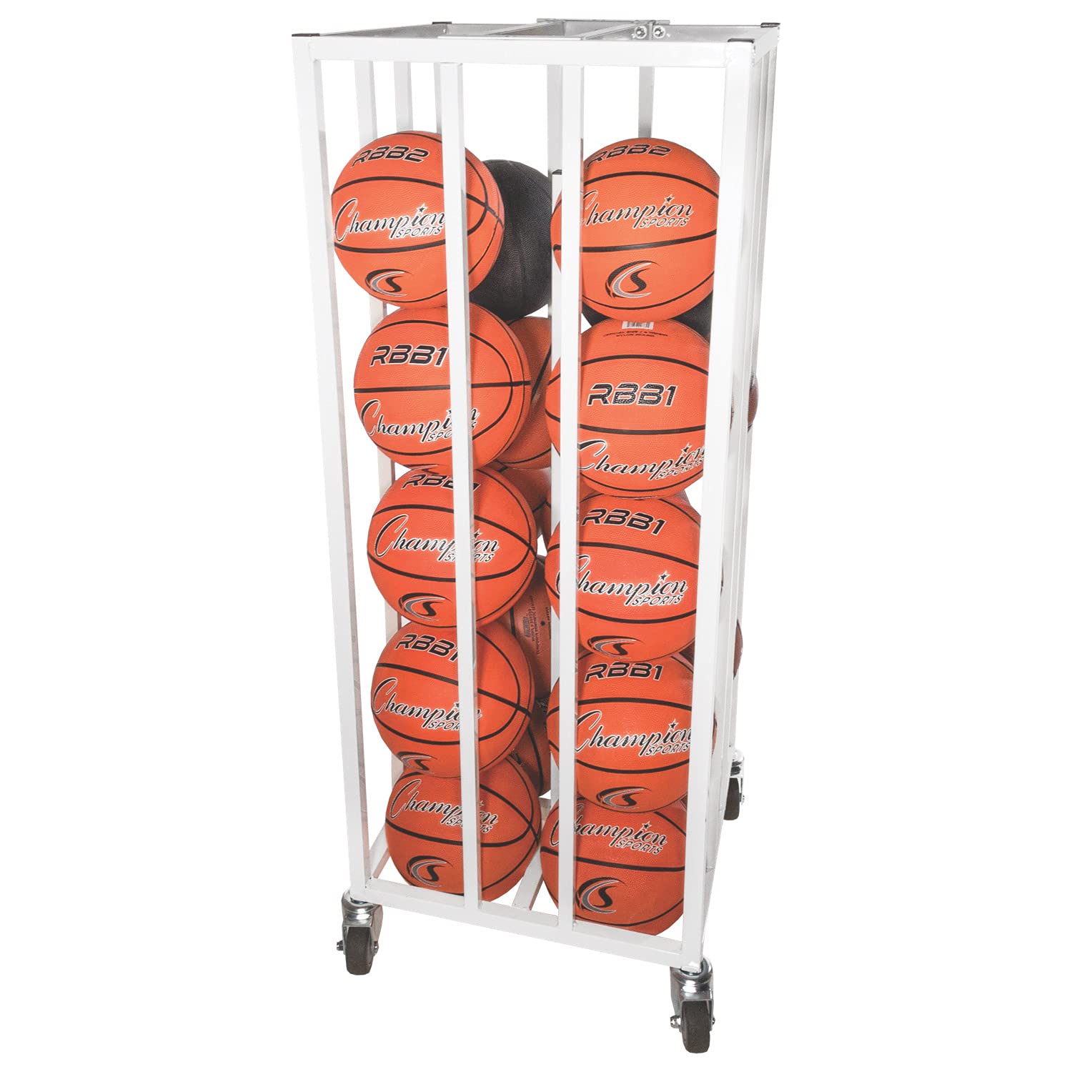 Photo 1 of Champion Sports Vertical Basketball Ball Cage, 20 Ball Capacity (White)
