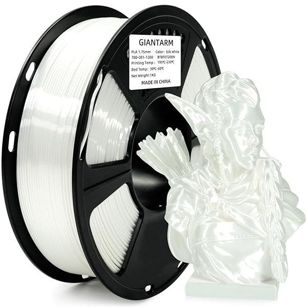 GIANTARM 3D PRINTER FILAMENT, SILK WHITE PLA FILAMENT, 1KG(2.2LBS) SPOOL, 1.75MM DIMENSION ACCURACY +/- 0.03MM, 3D PRINTING FILAMENT