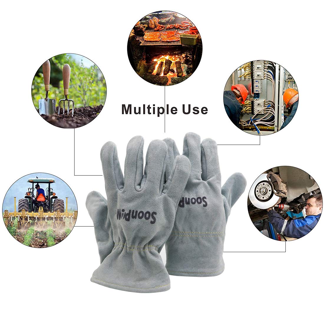 Eyerayo Work Gloves Safety Welding Glove Leather Garden Gloves for Welding Gardening Fireplace Stove Oven Grill BBQ Pot Holder Animal Handling Farm Warehouse Working - Image 3