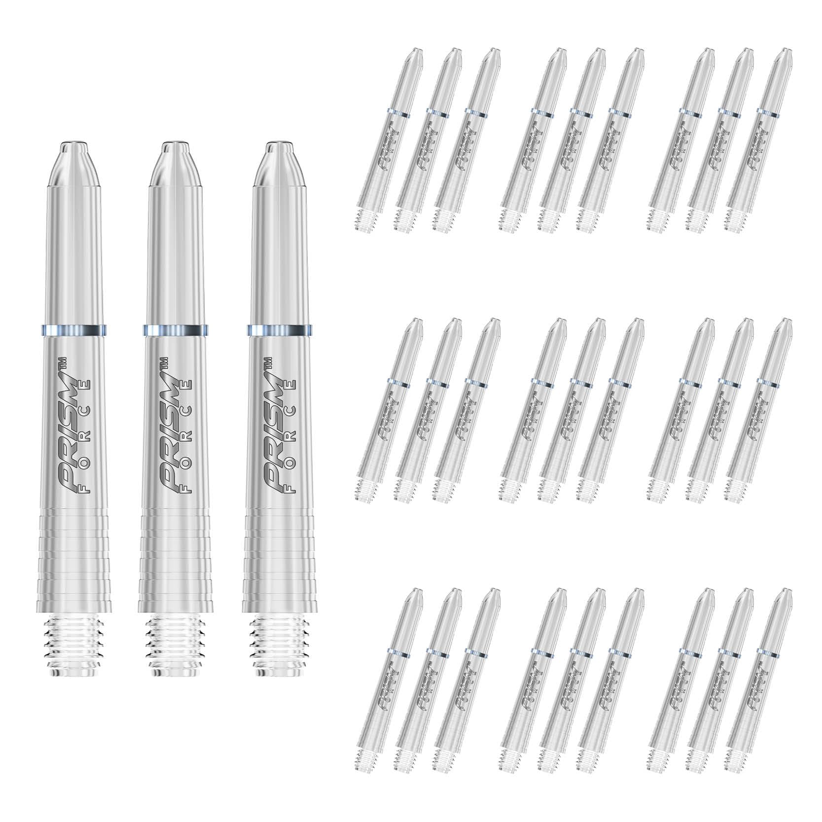 WINMAU Prism Force Solid White Short Polycarbonate Dart Stems (Shafts) - 10 sets per pack (30 dart stems in total)