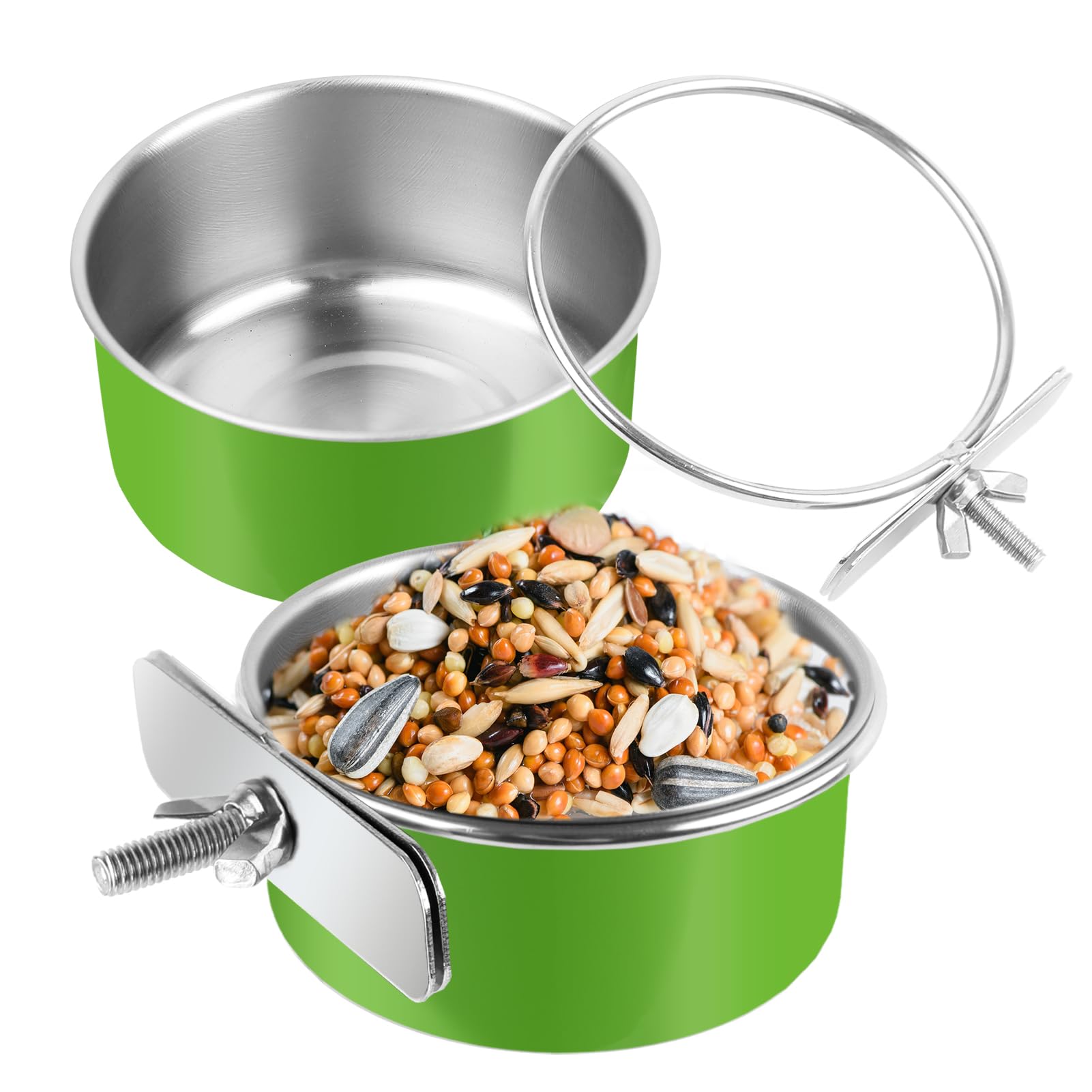 Photo 1 of 2 Pcs Stainless Steel Bird Bowls, Small Bird Food Dishes for Cage, Parrot Cage Feeder with Clamp Holder for Parakeet/Cockatiels/Conure/Budgies/Ferret/Small Animal
