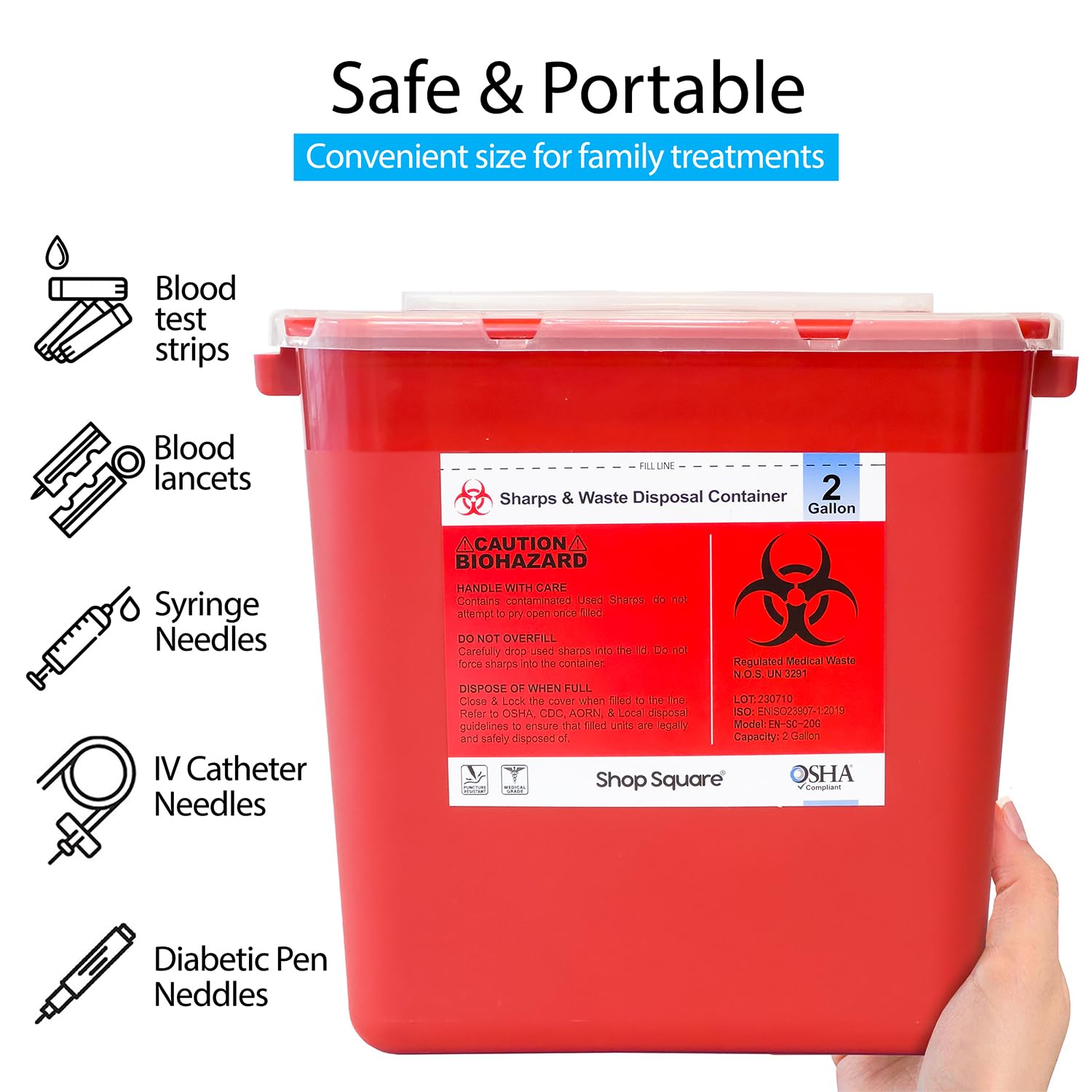 Sharps Containers for Home Use 2 Gallon (3-Pack) - Needle Disposal, Professional Grade Biohazard Containers
