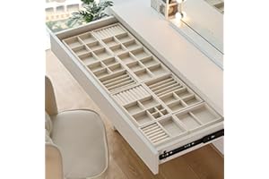 Velvet Jewelry Drawer Organizer Tray – Stackable Jewelry Tray for Earrings, Rings, Necklaces, Bracelets with Removable Divide