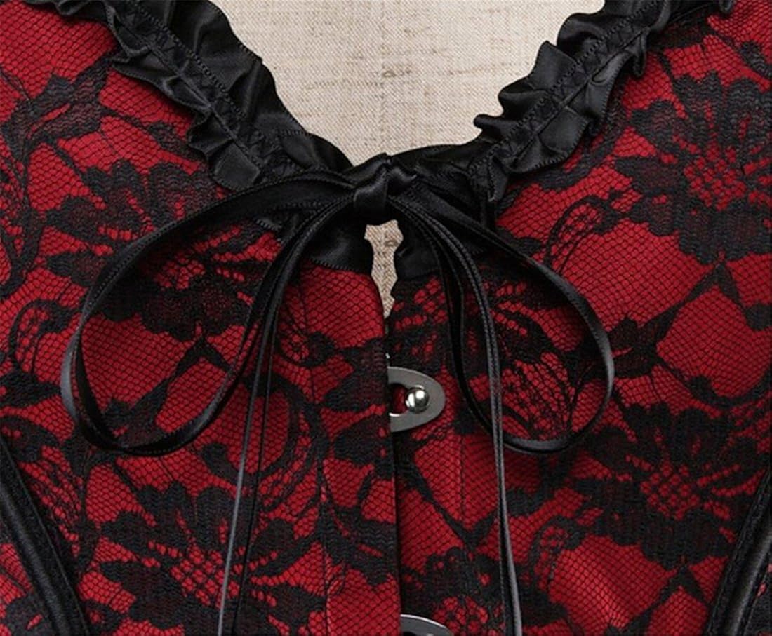 Womens Floral Black Lace Trim Corset Overbust Waist Cincher Bustier Top: Clothing