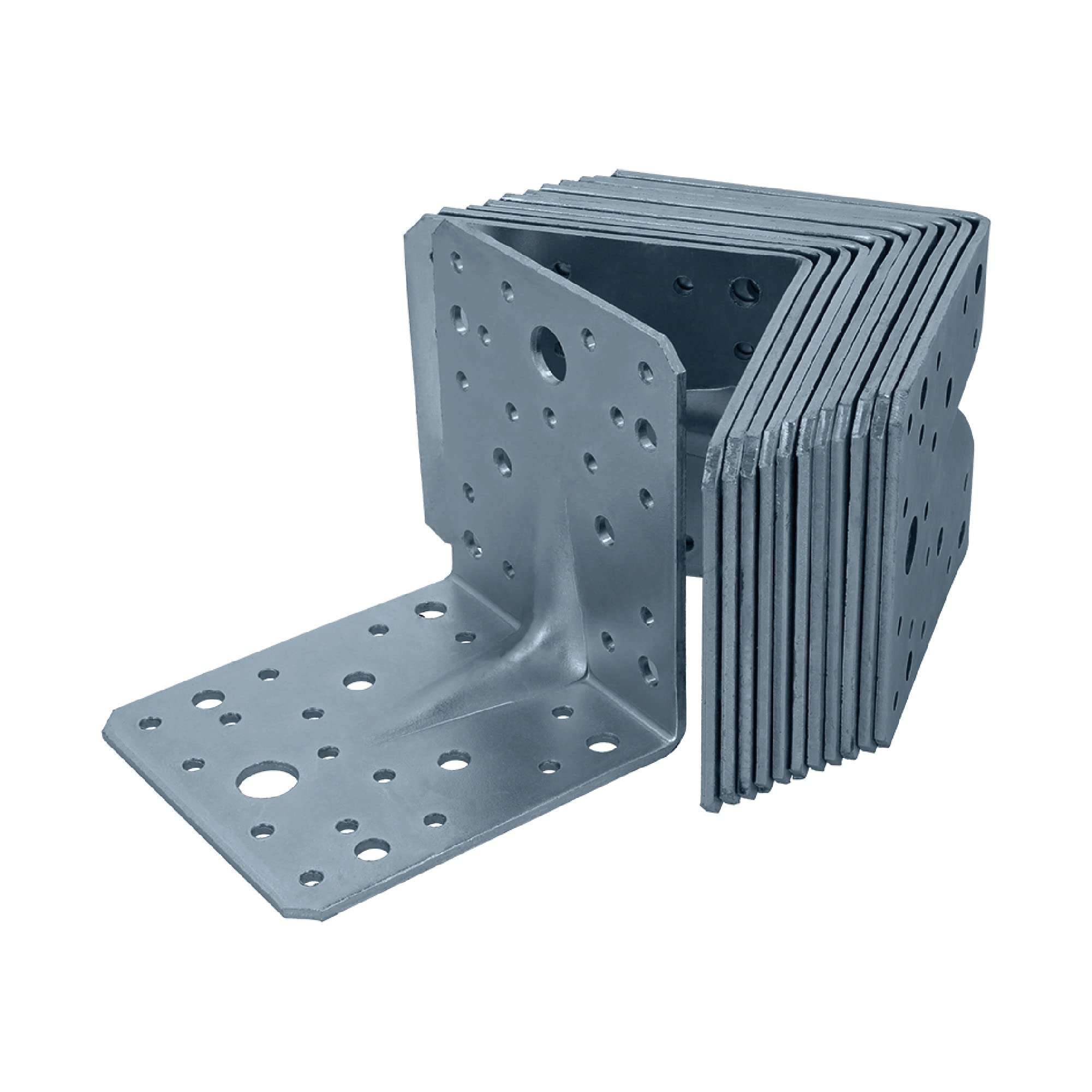 HELPMATE – 12 Pieces of Perforated Angle Brackets 100x100x90 mm – Angle connectors Electro-galvanised & Blue passivated – Wood connectors with Excellent Corrosion Protection – Corner Braces Brackets — image 1