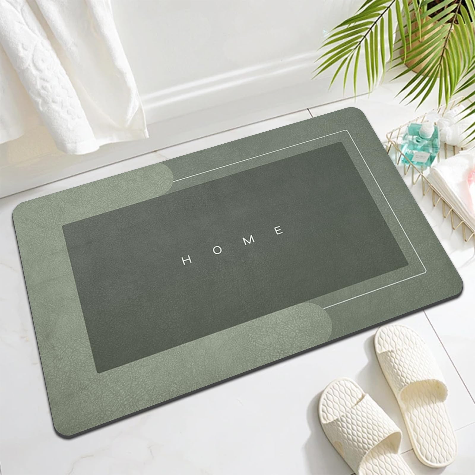 Topzywlc Absorbent Bath Mat Non Slip Anti Mould 45 * 70 cm, Quick Dry Magic Bathroom Floor Mat, For Bathtub, Bedroom, Kitchen, Toilet, Door, Washing Table (Rectangular Green, 45 * 70 cm)