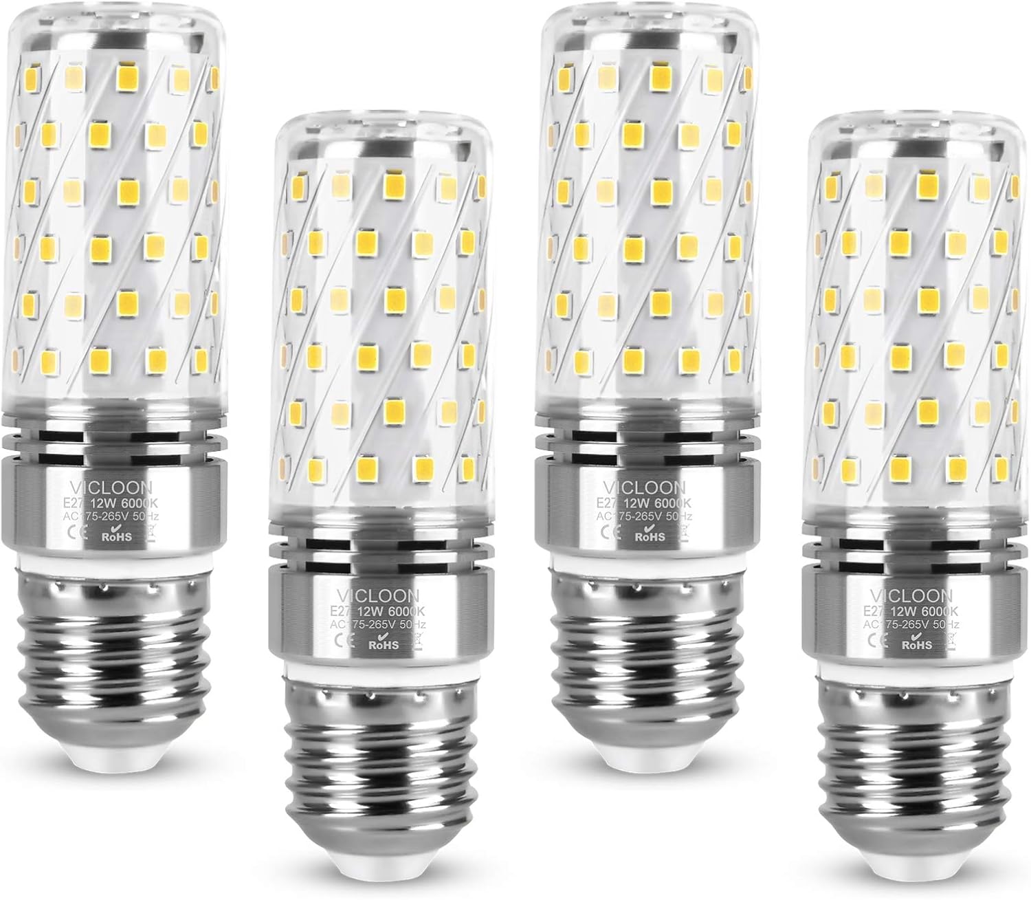 Vicloon E27 LED Corn Bulbs, 4 Pcs E27 LED Light Bulbs 12W Equivalent to 100W Halogen Bulbs, 6000K White