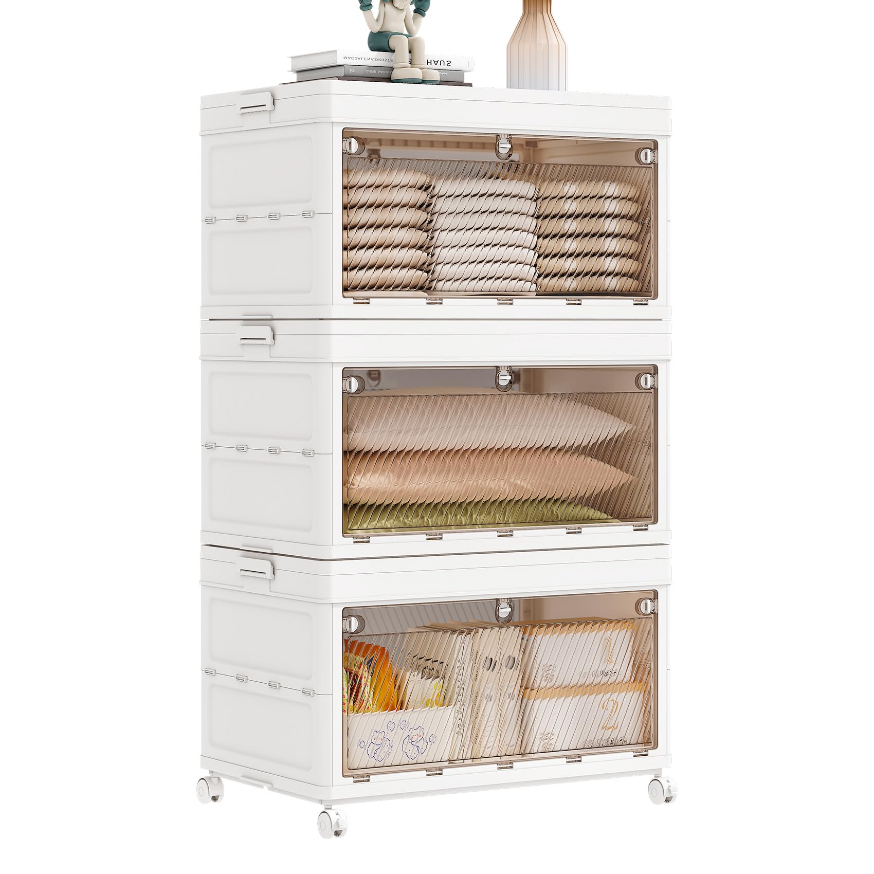 Photo 1 of Kitstorack 228QT Large Plastic Stackable Storage Bins with Lids, Collapsible Storage Bins with Wheels and Doors for Home Storage Closet Organizers and Storage, PP