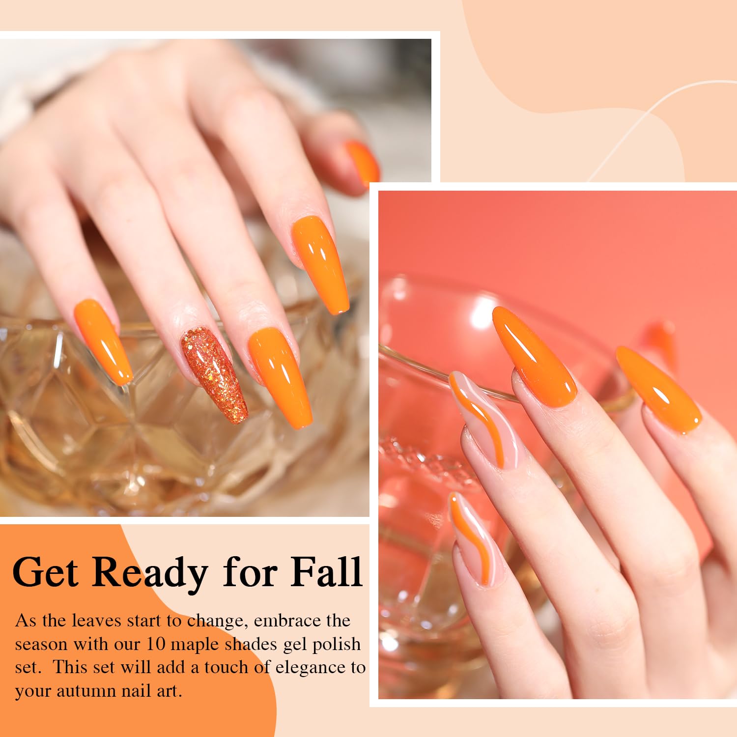 Beautpal Fall Autumn Gel Nail Polish Set - 10 Colors, Yellow, Orange, Red, Gold Glitter Pumpkin Polish - Salon DIY Soak Off Manicure Nail Art Gifts - Image 3