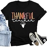 CQF Thanksgiving Shirt for Women Funny Turkey T-Shirt Cute Colorful Turkey Tee Tops Casual Fall Shirts