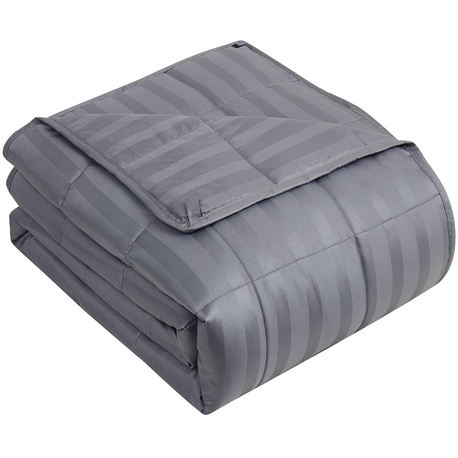 yescool Weighted Blanket for Adults (15 lbs, 48" x 72", Satin Grey Stripes) Heavy Blanket for Sleeping Perfect for 160-180 lbs, Twin Size Breathable Blanket with Premium Glass Bead, Machine Washable Image