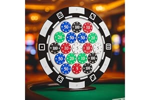 GlikCeil Casino Chip Holder 12.8'' Wall Mounted Display Case for 19 Poker Chips, Acrylic Display Frame for Coin Collectors and Supplies (Black and White, Round)