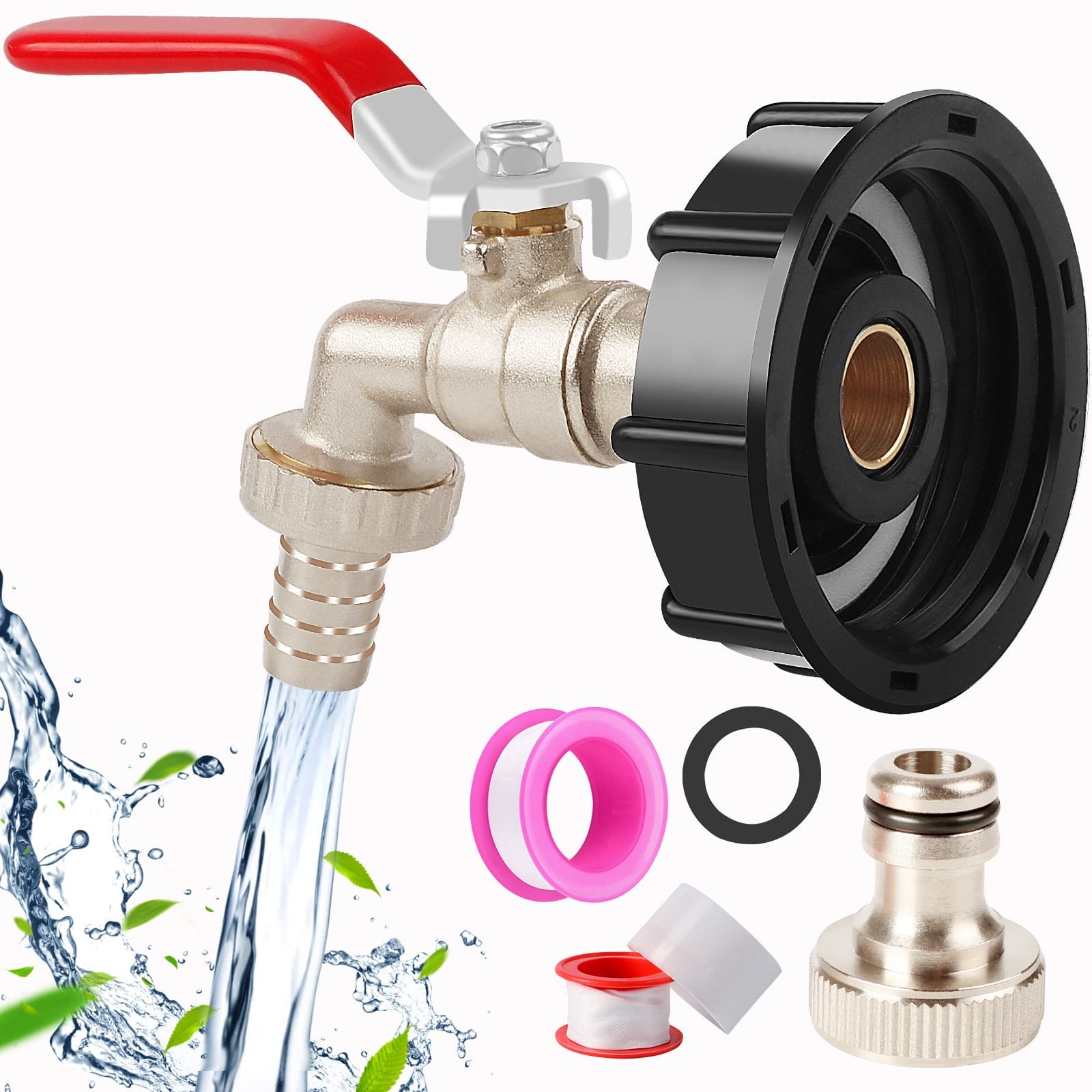AGSSMIEE IBC Tank Fittings - IBC Tank Adapter IBC Tank Valve for S60X6 Water Storage Tank Tap Tank Garden Hose Connector Replace Valve Fitting Parts 1/2'' Leakproof Brass, Red