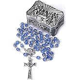Jirehjill Rosary Beads Catholic for Woman - Italy 8-9mm AAA+ Natural Blue Cat Eyes Gemstone Rosary Beads.