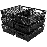 Stackable Woven Plastic Basket, Storage Bins for Cabinet, Closet, Shelf, Under Sink and Countertop, Pantry Organizer Bins, 6 Pack