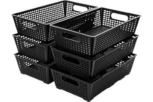 TIAWUDI Stackable Woven Plastic Basket, Storage Bins for Cabinet, Closet, Shelf, Under Sink and Countertop, Pantry Organizer Bins, 6 Pack