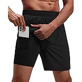 FOGFIRE Running Shorts for Men 7 inch Inseam 2 in 1 Quick Dry Athletic Gym Workout Tennis Shorts with Phone Pockets