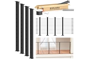 Muzata 15-20FT Modular Black Cable Railing Kit 42 Inch 4 Level Post Kit Complete Set Cable Railing System for Decks Length Adjustable Easy DIY with Paper User Guide (No Handrail) RWS2 BH4L