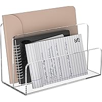 Sezanrpt Acrylic File Holder 2 Compartment, Clear Desk File Organizer, Office Magazine File Folder Organizer