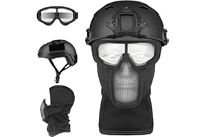 VPZENAR Airsoft Helmet,Black Tactical Helmet,Airsoft Mask Mesh,Elastic Balaclava Mask, Anti Fog Airsoft Goggles, Tactical Full Face Protection, Airsoft Accessories,Military Gear
