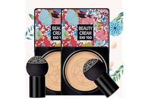 NUIBO 2 Pack Mushroom Head Air Cushion CC Cream Foundation, Moisturizing BB Cream, Long Lasting Matte Concealer with 2PCS Mushroom Head Sponges (Natural)…