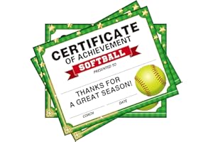 ADDUSTER 30 Softball Achievement Award Certificates Kids Softball Certificates Paper Game Achievement Certificates Kids Preschool Kindergarten Schools (Softball Certificate)