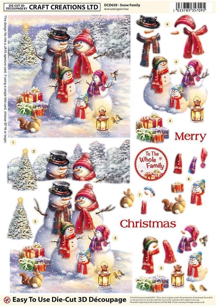 Craft Creations Christmas DieCut 3D Decoupage DCD659 Snow Family