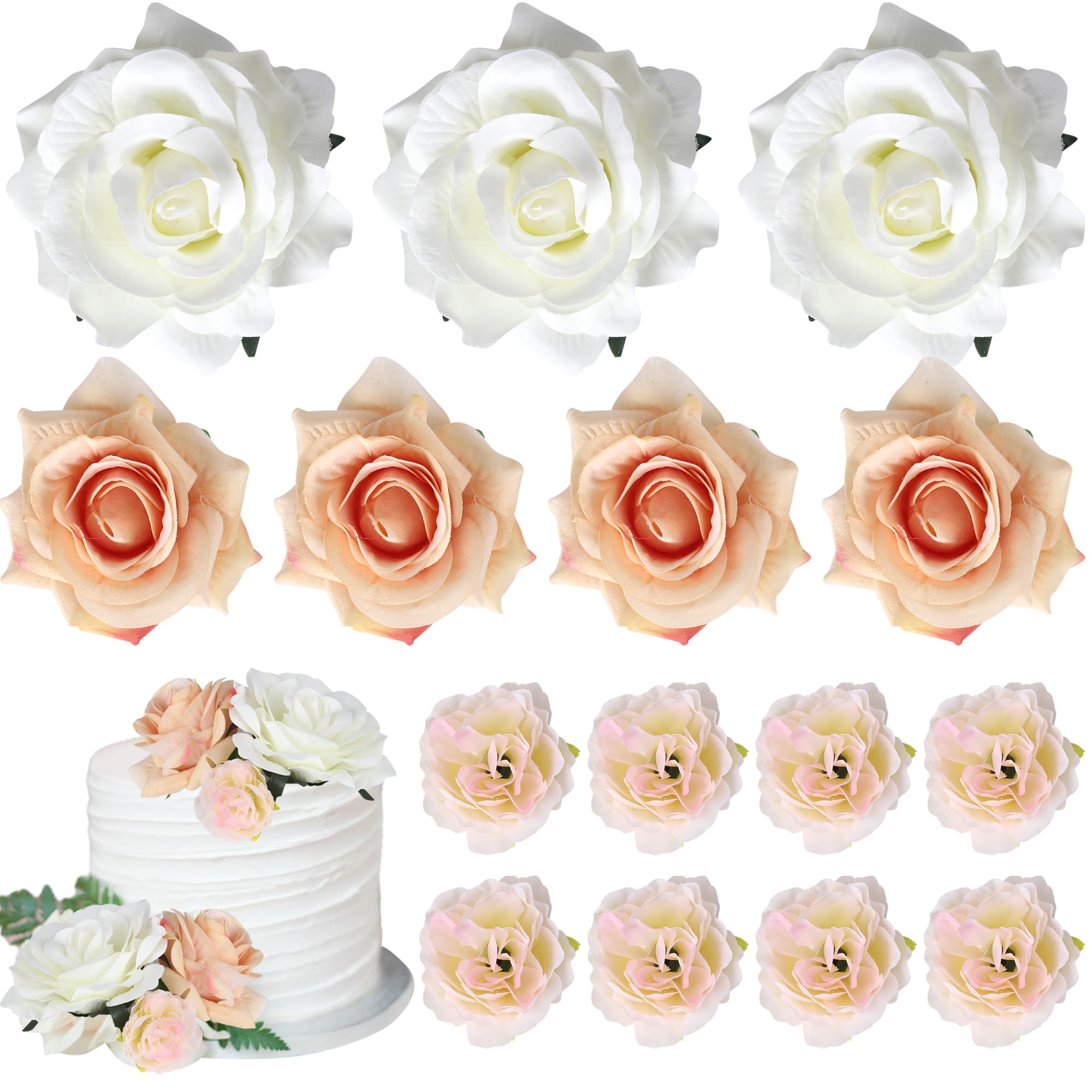 10 Pack Flower Cake Decorations Artificial Flowers Cake Toppers Fake Flower Heads Cake Picks Valentine's Day Cake Decoration for Baby Shower Women Girls Birthday Wedding Valentine's Day Party Supplies — image 1
