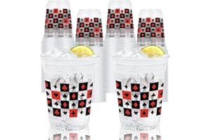 Wobeny 50 Pcs 12 oz Casino Party Plastic Cups, Disposable Playing Card Design Cups with Hearts, Spades, Clubs, and Diamonds for Poker Nights, Birthdays, Vegas Theme, and Casino Night Party Supplies