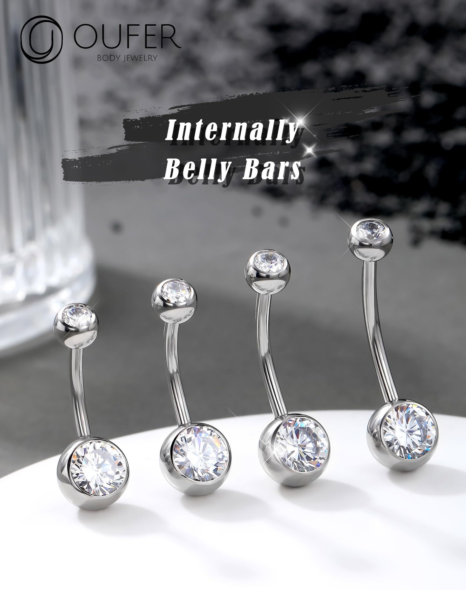 OUFER Belly Button Rings Surgical Stee, Internally Threaded Belly Rings, 14G Belly Piercing Jewelry, Belly Button Rings, Navel Piercing Jewelry For Women Men