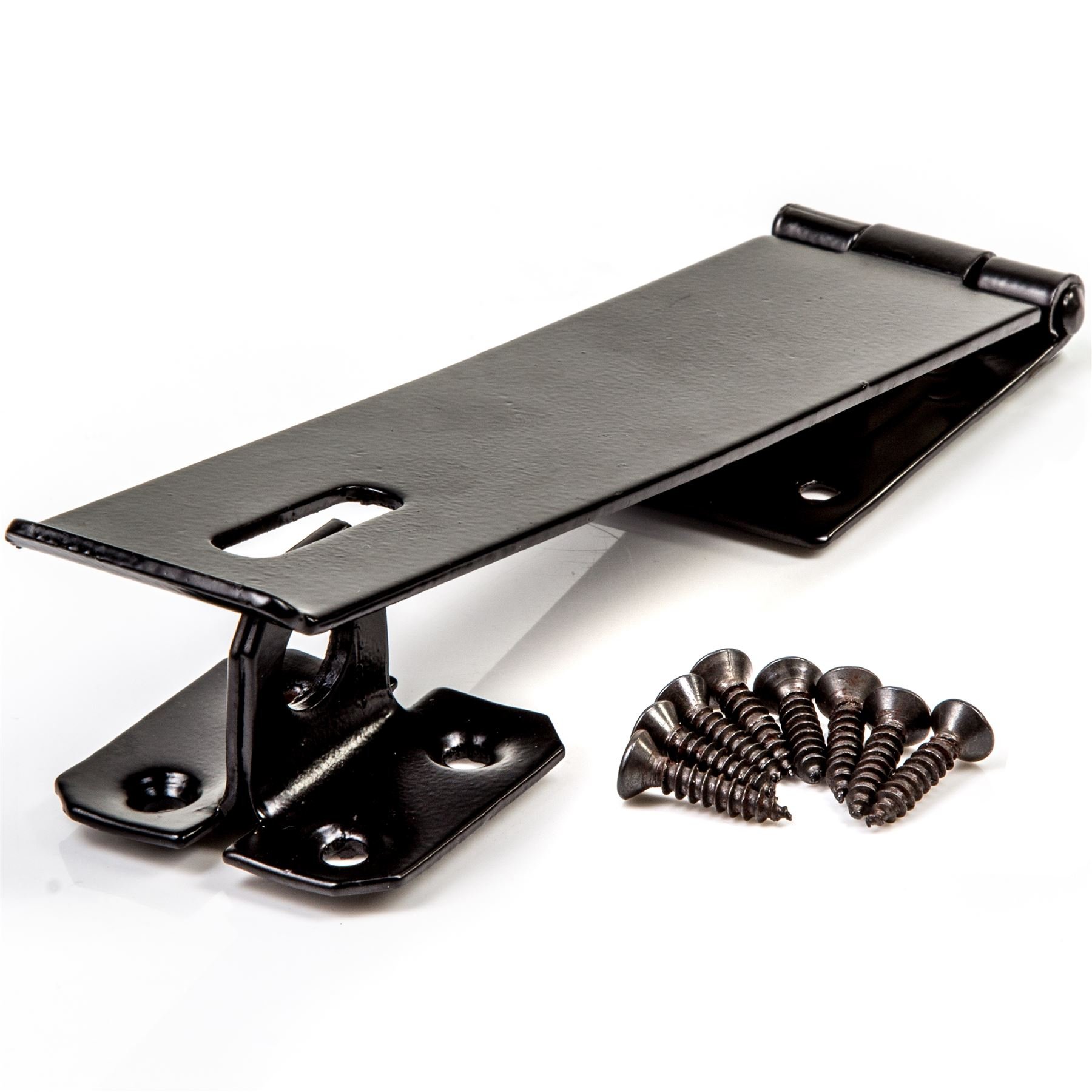 Black Safety Hasp & Staple - 150mm/6" - Heavy Duty Padlock Latch