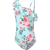 Moon Tree Girls One Piece Swimsuits Hawaiian Ruffle Swimwear Beach Bathing Suit 2-14 Years