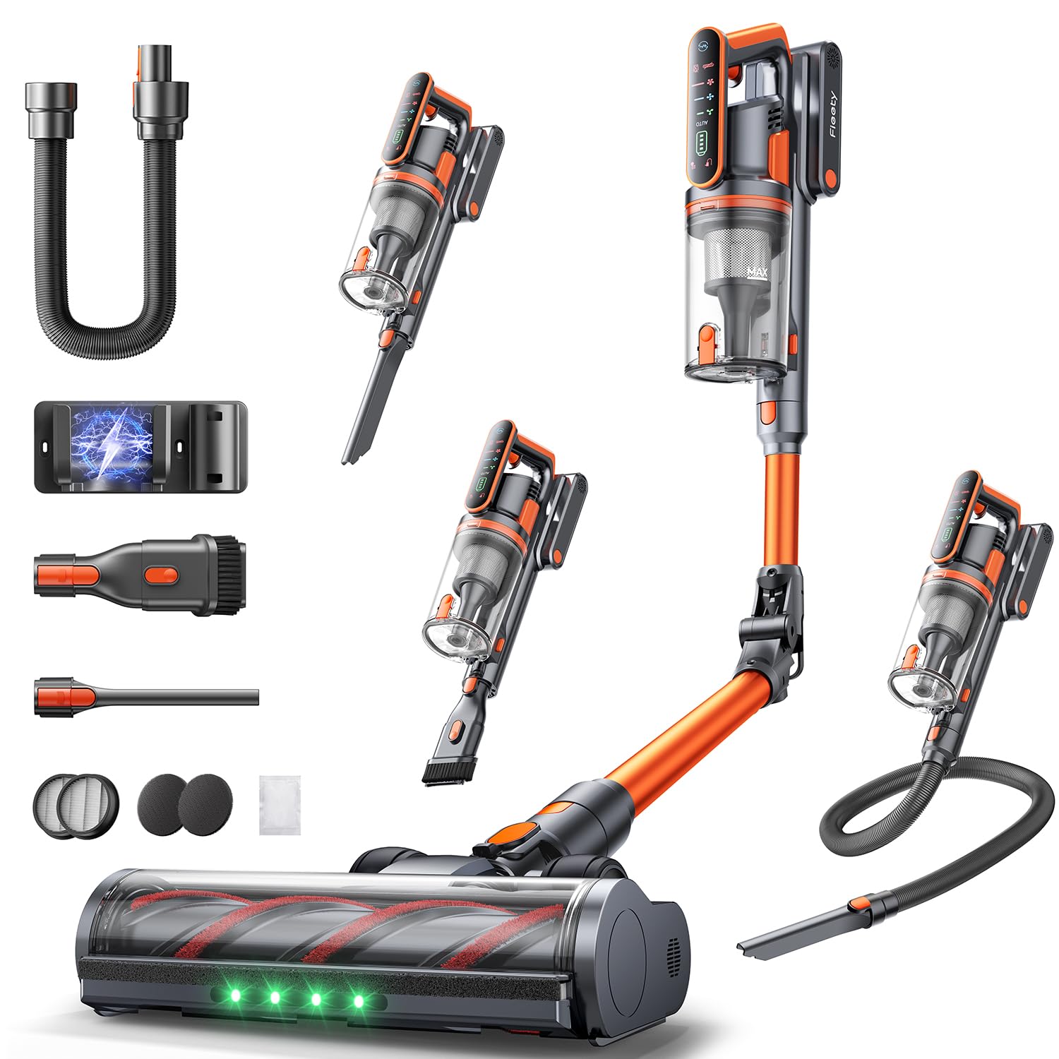 Cordless Vacuum Cleaner, 650W/55Kpa/70Mins Stick Vacuum Cleaners for Home with 180° Foldable Wand &3.3Ft Hose, Touch Screen AUTO-Mode, Wall Mount Charging, Fragrance, Vacuum for Floor/Carpet/Pet Hair