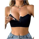 GORGLITTER Women's Front Closure Strapless Bras Push Up Padded Bandeau Bralette with Clear Strap