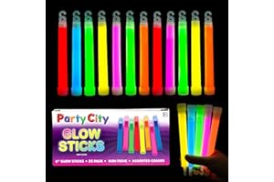 Party City Multicolor Glow Sticks Bulk Pack 6”- 25pk Glow in the Dark Sticks for Kids, Waterproof Camping Survival Ultra Bright Emergency Light Stick with String, Neon Glowsticks Party Supplies Favors