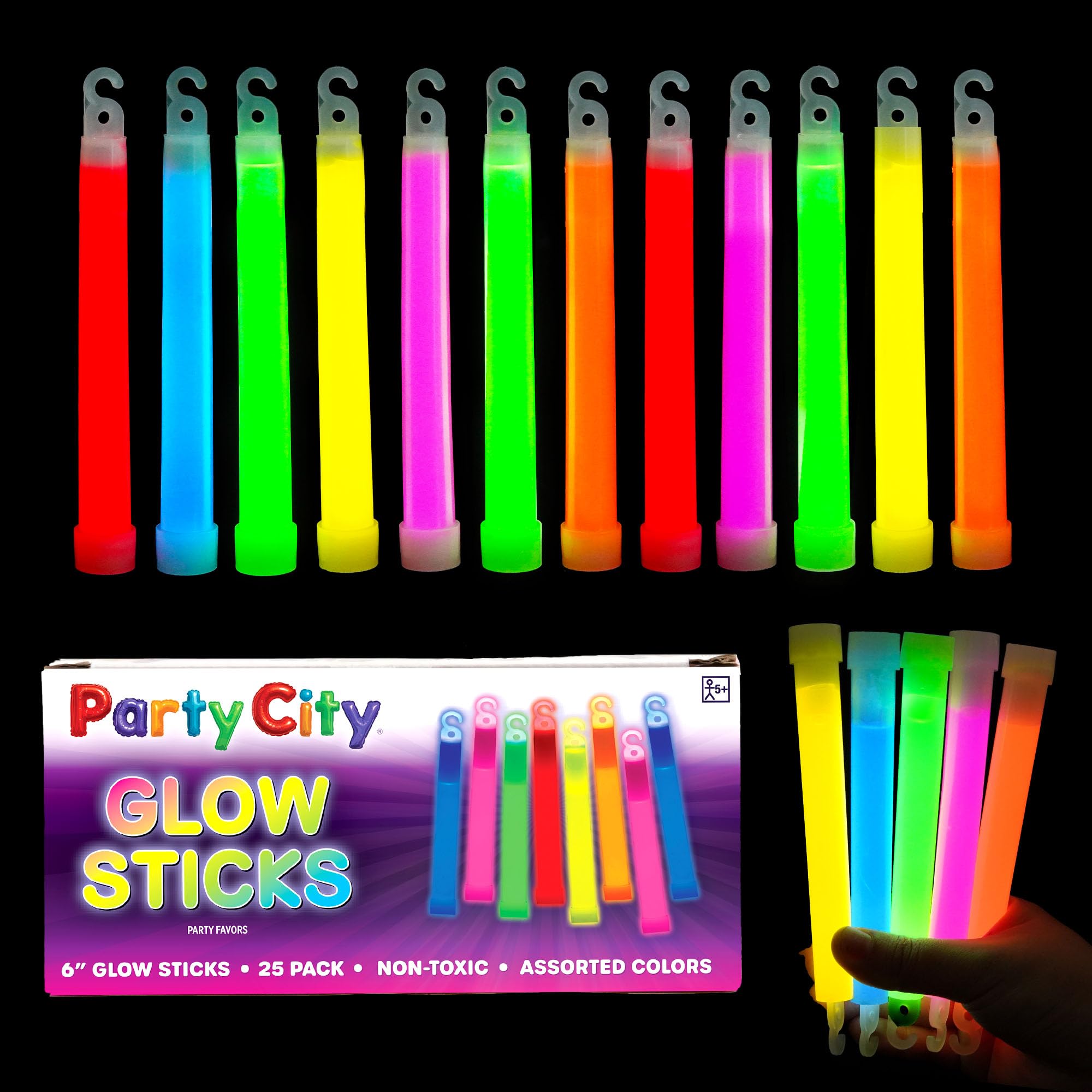 Party City Multicolor Glow Sticks Bulk Pack 6”- 25pk Glow in the Dark ...