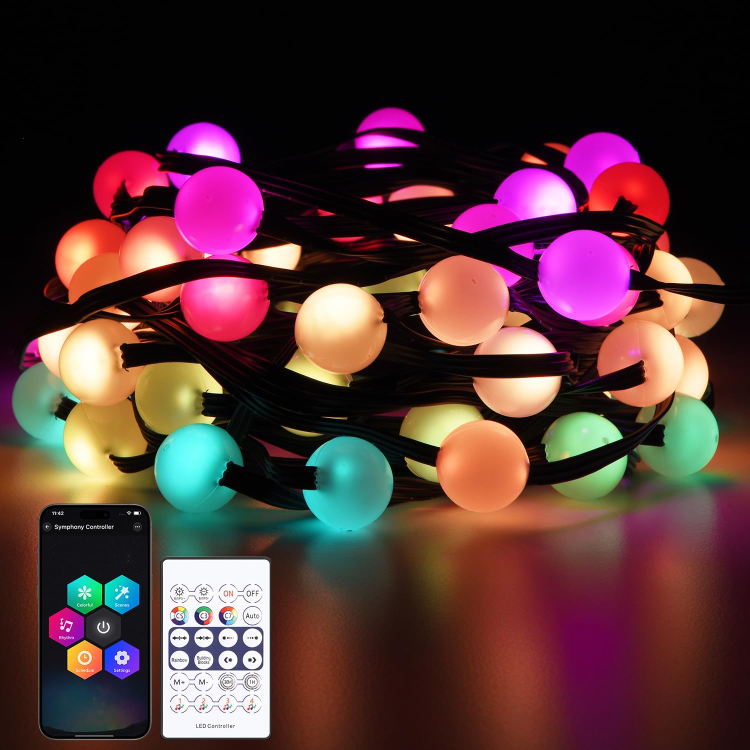 Photo 1 of HomaVida Smart LED String Lights Indoor Bedroom Classroom, 33Ft 66 LED Fairy Lights USB Plug in with Remote & App, Music Sync, Globe String Lights, Color Changing Christmas Party Tree Tent Decor